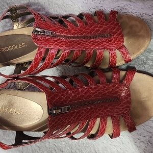 Aerosoles Women’s Sandals Size 11 Red Snakeskin Gladiator Strappy ZipComfort New